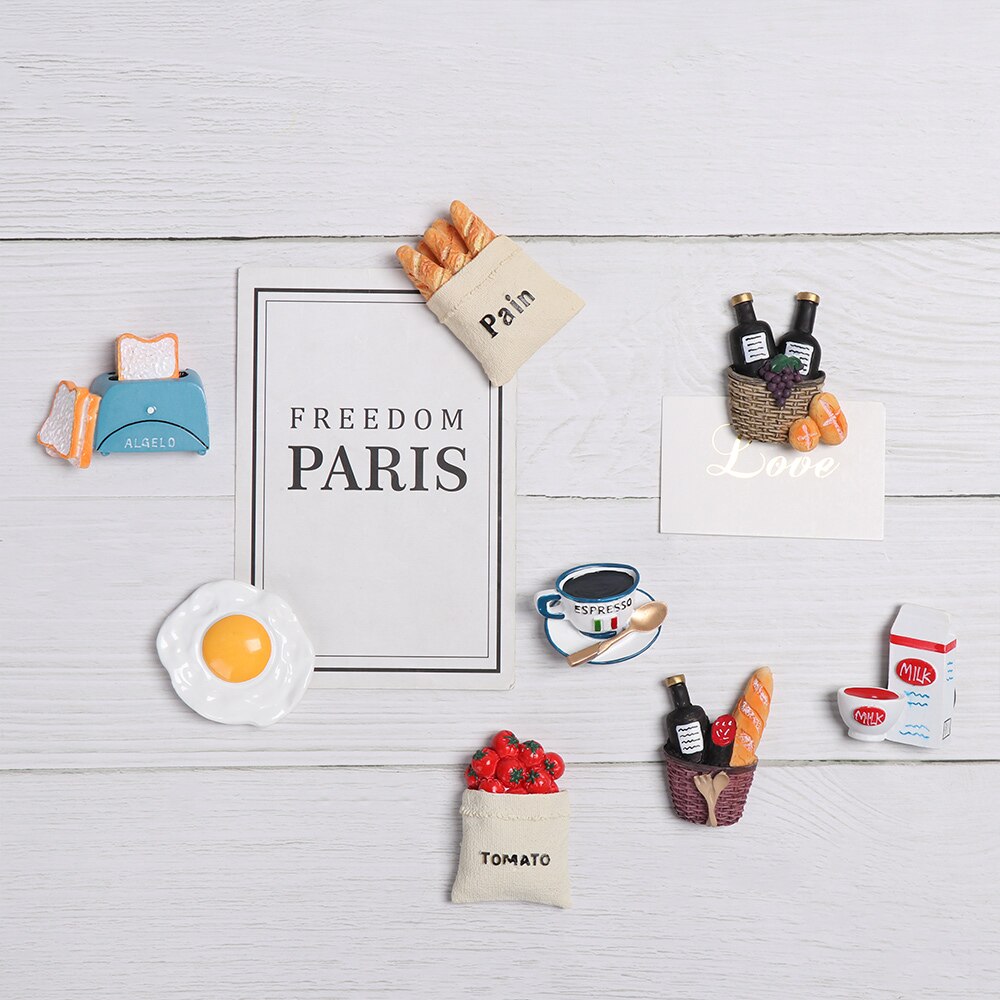 Refrigerator Ornament Whiteboard Kitchen Tools Fridge Magnet Cartoon Food Shape Bread Egg Milk Magnetic Stickers