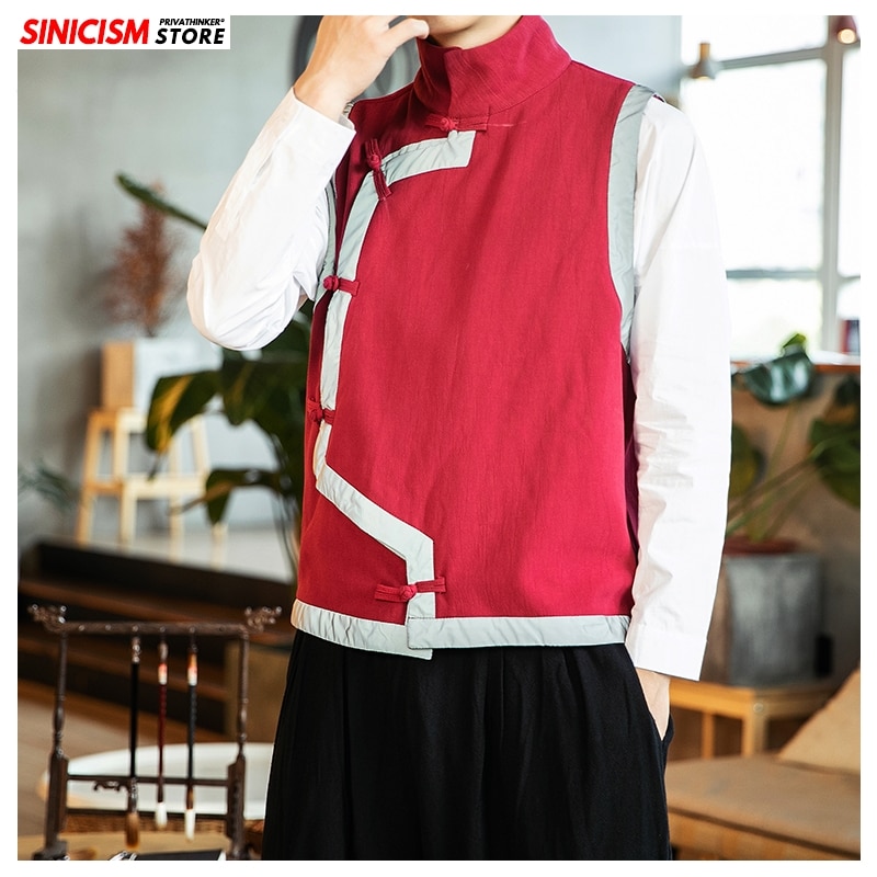 Sinicism Store homme veste hommes Style chinois Streetwear gilets automne épaissir Vintage manteaux traditionnel col haut hauts