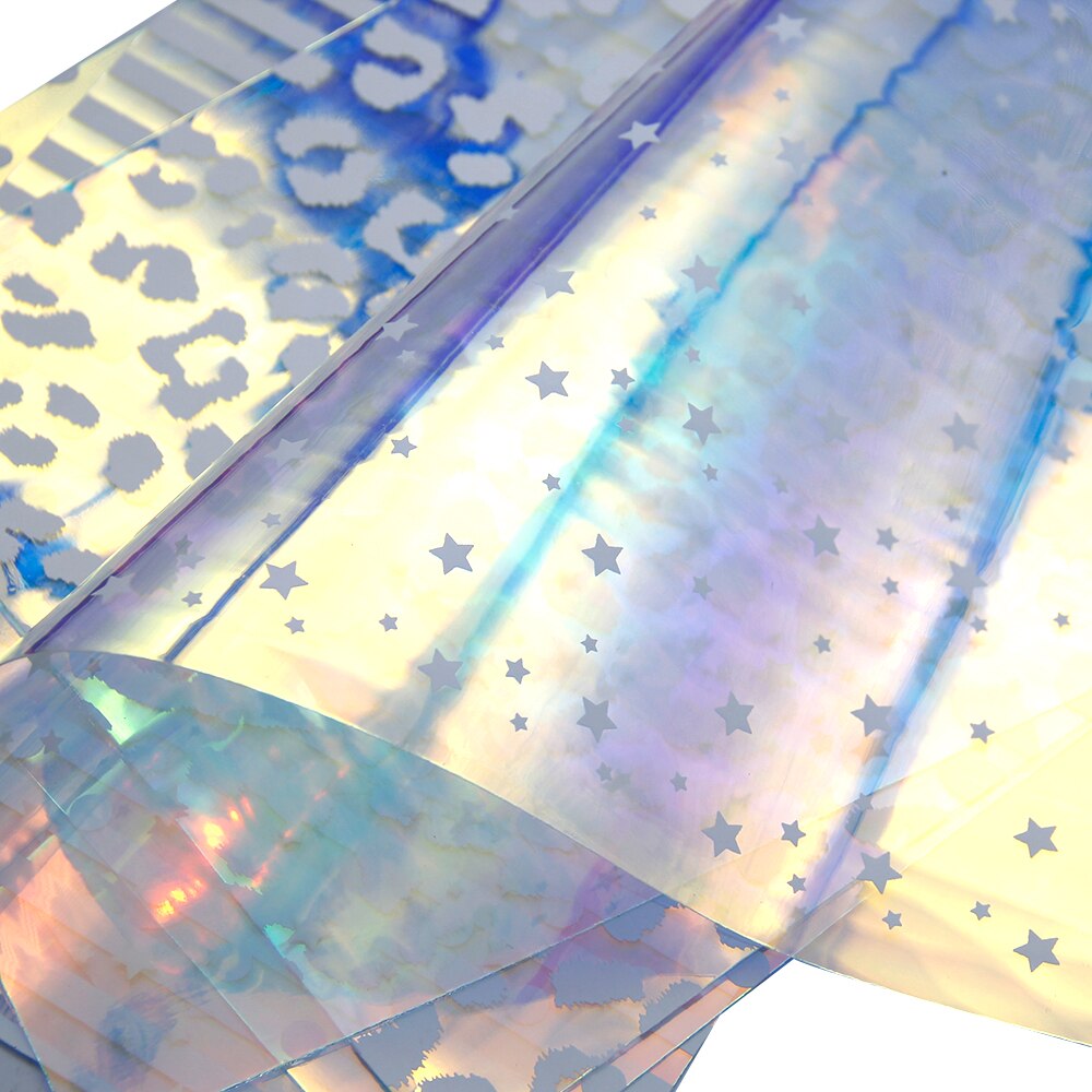 20*34cm Transparent Holographic PVC Sheet Geometric Clear Vinyl Sheet DIY Craft,1Yc7203