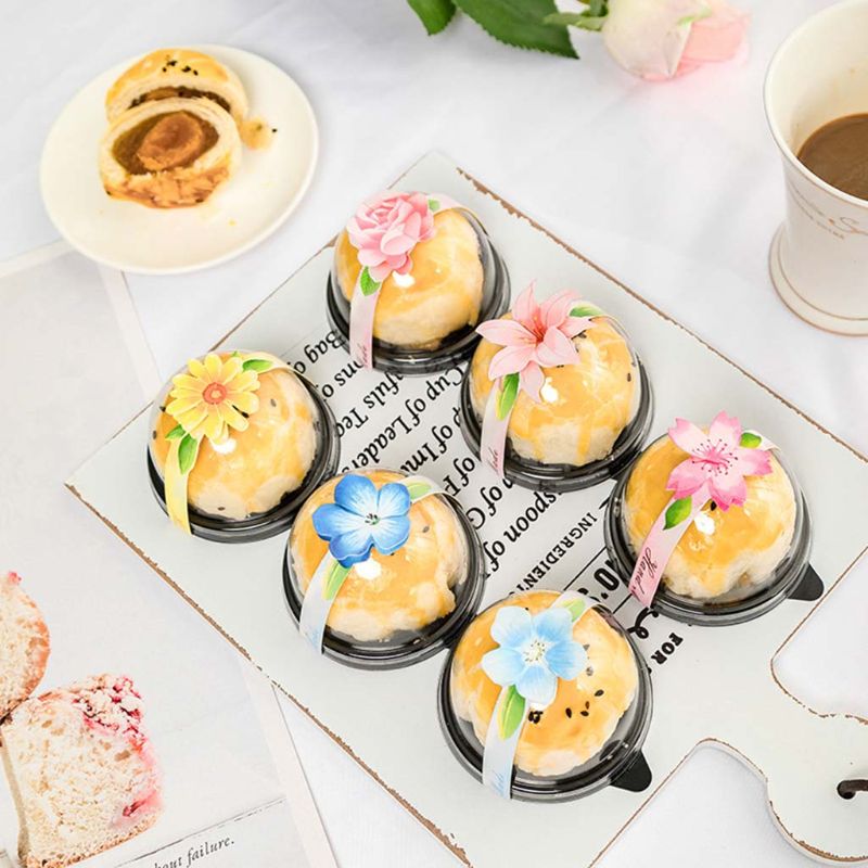 100x Flower Egg Yolk Crisp Pastry Seal Sticker Strip Mooncake Package Box Decor