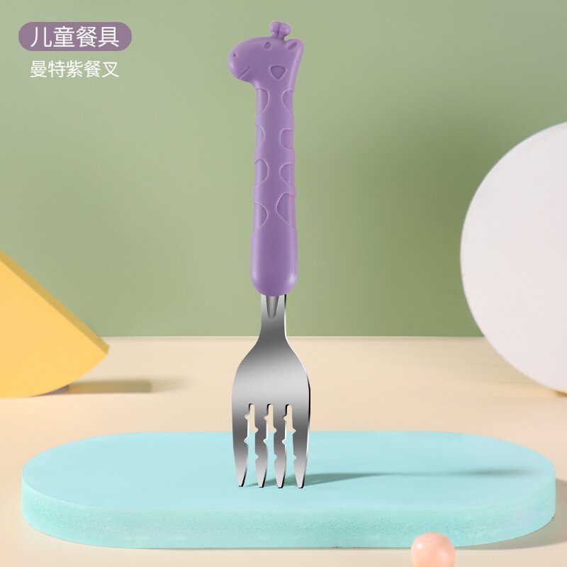 Baby servise sett barn redskap giraff spedbarn mat mat skje gaffel rustfritt stål småbarn servise bestikk gadgets: Lilla gaffel