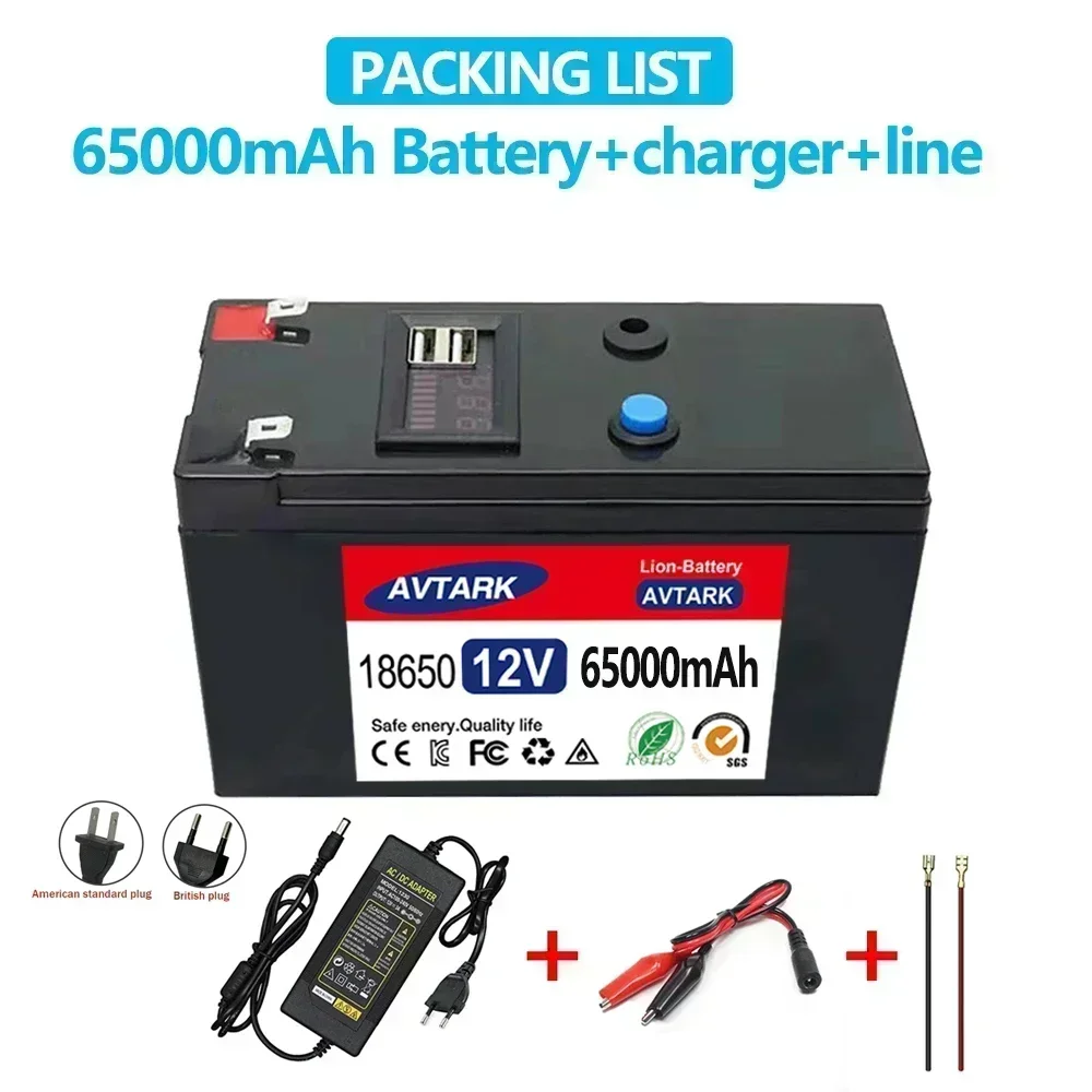 NEUER 12-V-Akku 120 Ah 18650 Lithium-Akku Wiederaufladbarer Akku für Solarenergie-Elektrofahrzeugbatterie + 12,6 V 3 A Ladegerät: Rot