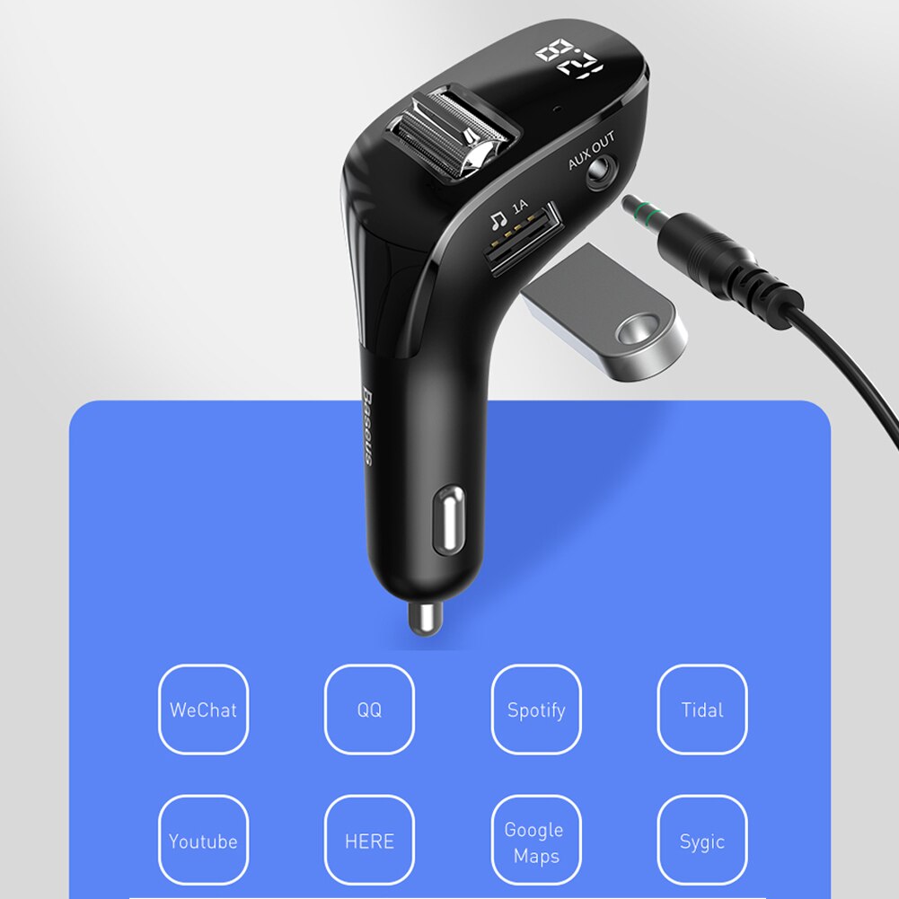 F40 FM Transmitter Wireless Modulator Bluetooth 5.0 AUX-out Handsfree Car Kit U Disk MP3 Player Dual USB Charger