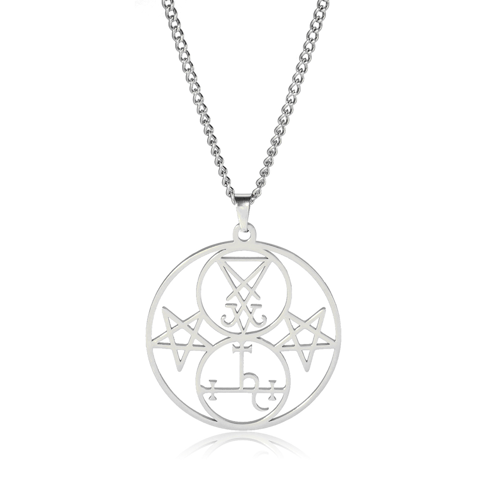 EUEAVAN Sigilo de Lucifer Lilith doble sello colgante collar Iglesia Satán demonio satánico acero inoxidable pentagrama amuleto joyería: Rojo-marrón