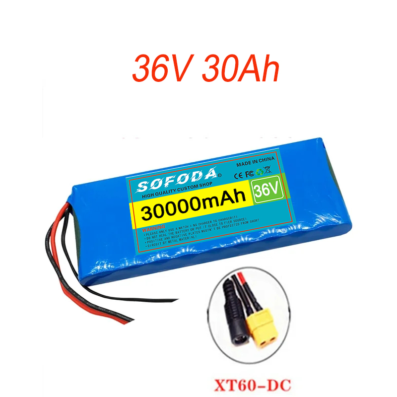 36V 10S1P 30000mAh Battery Pack 20Ah 18650 Lithium Li-ion Rechargeable Batteries 30Ah BMS 500W: green
