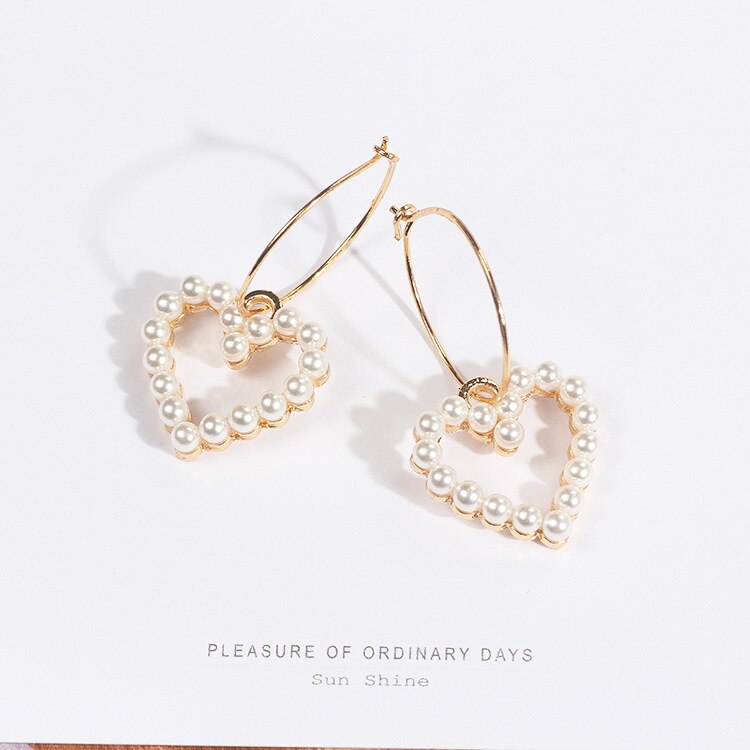 1Pair Love Heart Earrings Gold Color For Women Ladies Girls Korean Style Party Wedding Jewelry Pearl Dangle Earring: Default Title