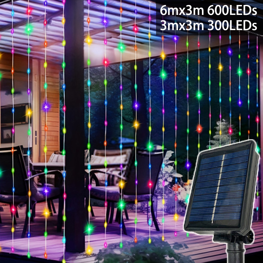 Guirnalda de luces LED con energía solar, 8 modos, perfecta para fiestas, bodas y decoraciones de jardín, lámpara solar navideña para exteriores