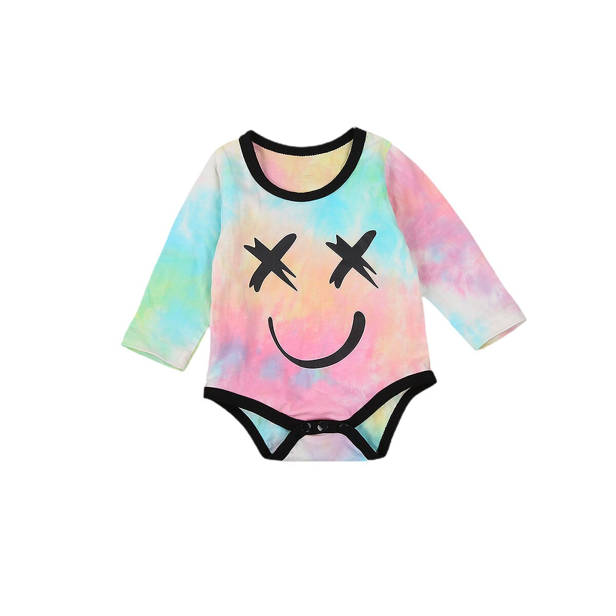 Bebê recém-nascido sorridente rosto padrão tie-dye macacão moda manga longa macacão para o bebê meninos meninas