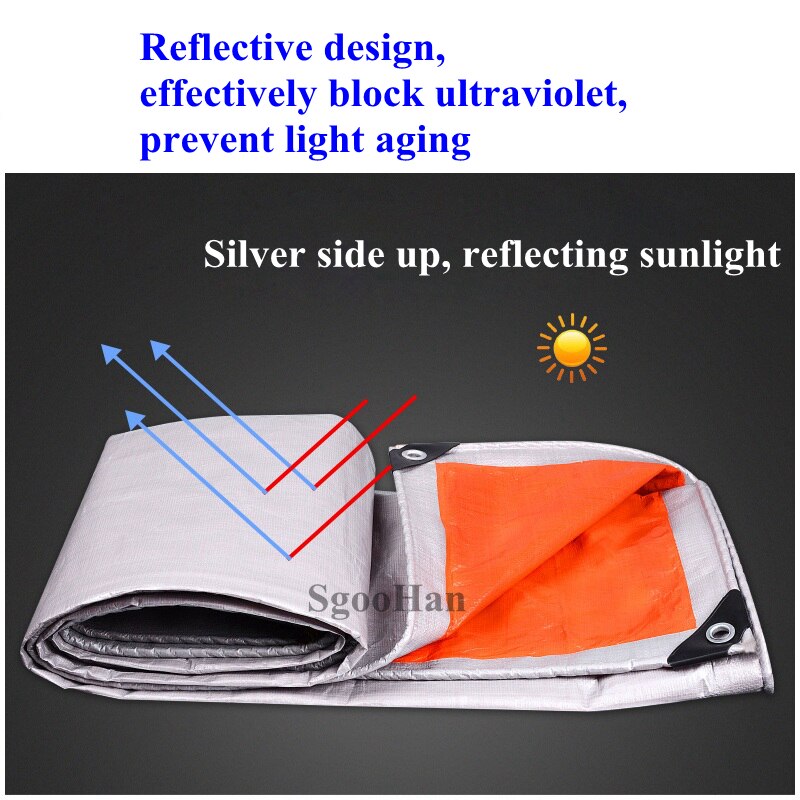 PE Tarpaulin Rainproof Cloth Shade Sail Outdoor Awning Camping Boat Truck Canopys Ground Sheet Waterproof Cloth Silver-Orange