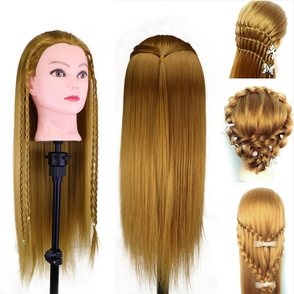 26 Inch Synthetic Hair Mannequin Head With Free Clamp Stand Hairdresser Training Manikin Cosmetology Doll Head For DIY Braid