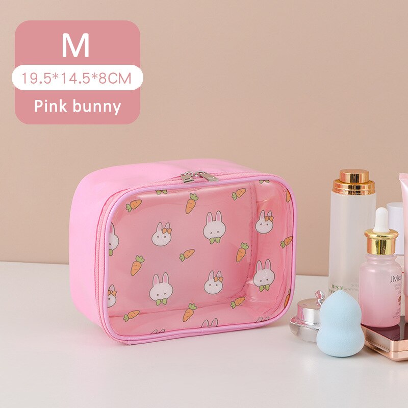 Q grote capaciteit draagbare voor vrouwen cosmetische tassen pvc doorschijnend bedrukt s/m/l/set waterdichte multifunctionele meisjes toilettassen: Roze m