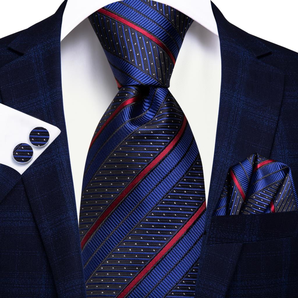 Hi-Tie Set Épingles à Cravate + Pochette + Boutons De Manchette – Soie Tissée Élégante Pour Mariage Et Occasions Formelles Homme