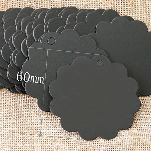 Étiquette en papier Kraft en forme de fleur, étiquette blanche et noire, vierge, à suspendre, pour vêtement, étiquette de prix, 100 pièces: black100