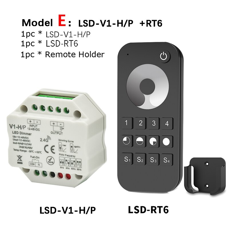 LED Dimmer 12V 24V 48V 6A/3A PWM Wireless Frequency Adjustable 2.4G RF LED Dimmer Switch ON OFF for Single Color LED Strip Light: Model E