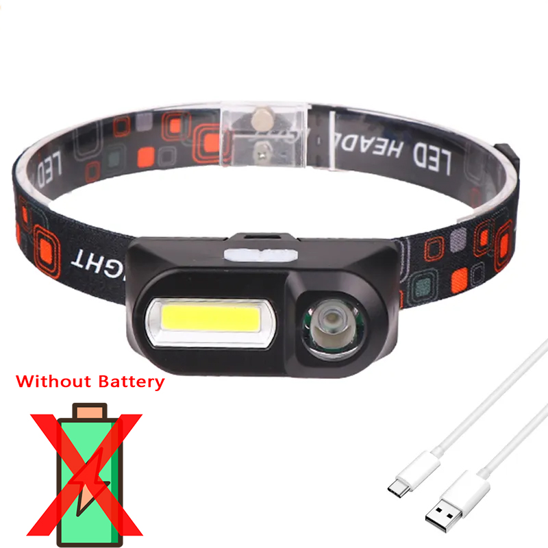 Mini bærbar pandelampe cob+xpe led usb genopladelig pandelampe vandtæt pandelampe hovedlommelygte til camping vandreture: Blå / Sort