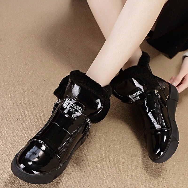 Schwarz Weiß Shiny Frauen Winter Schnee Walking Stiefel Halten Warme Plus Samt Stiefel Frauen Nicht Beleg Wasserdichte Kurze Booties I5-49