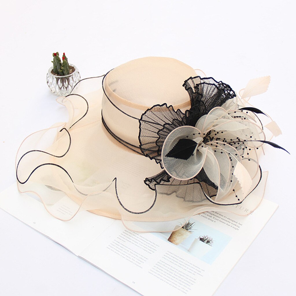 Kirche Kappen Hüte Frühling Sommer Gittergewebe Kappen Für Frauen Damen Blume Kunstseide Große Breite Elegante Sonne Hüte Headwear # g3