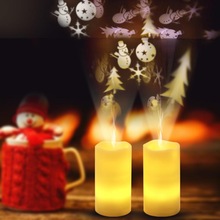 Christmas Decors AA battery powered remote control LED candle light Christmas rotating paraffin candle projection lamp