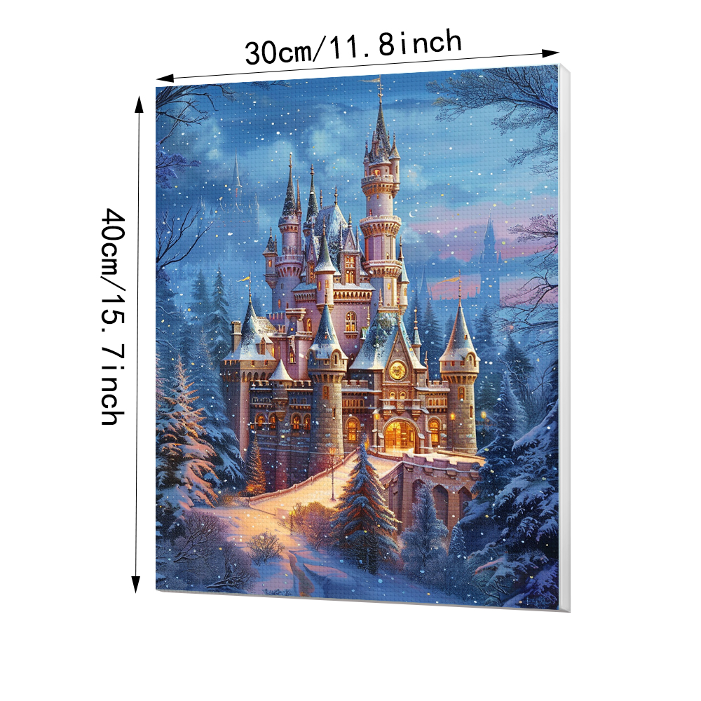 DIY 5d Schloss Schnee ansicht Diamant malerei Voll diamant Mosaik Kreuz Stickerei Dekoration hängende Malerei, 30x40cm gerahmt