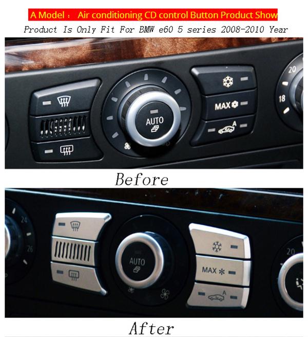 Bil styling aircondition cd kontrol knapper dekoration panel klistermærker covers til bmw  e60 5 serie interiør auto tilbehør: Sølv en model