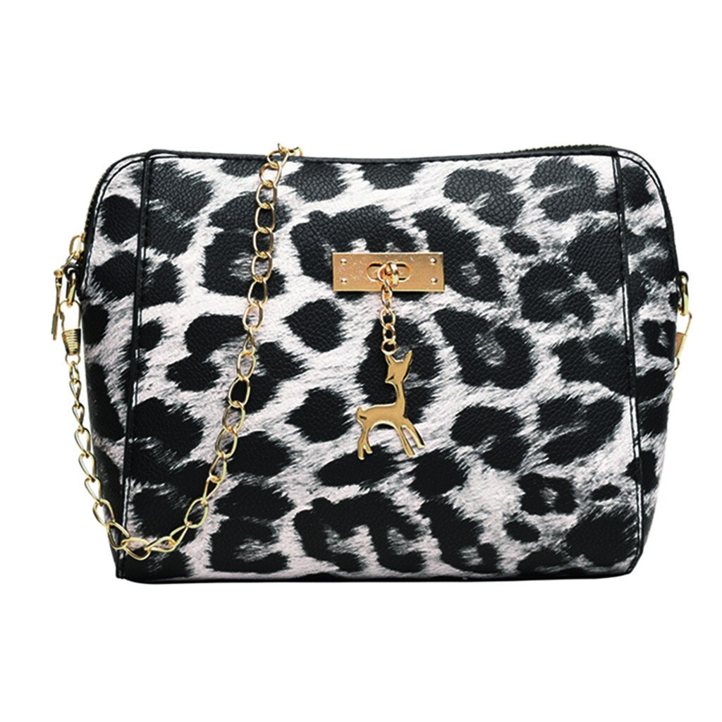 Bandolera con estampado de leopardo para mujer, bolso de mano con colgante de cervatillo, bandolera de concha,: Azul