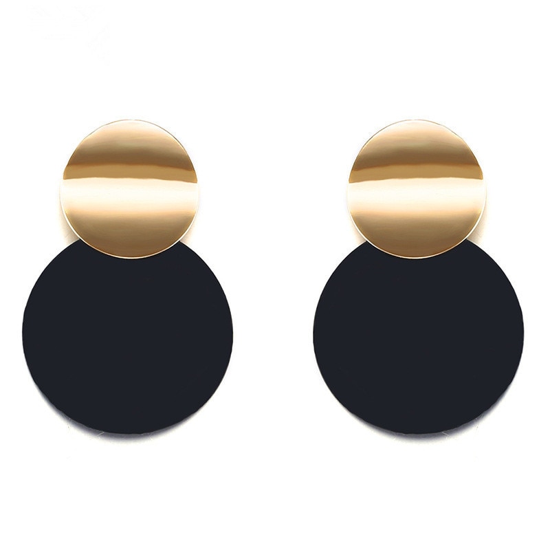 modisch Schwarz Runde Metall Ohrring für Frauen Gold glänzend Glatte Lange Tropfen Ohrringe Erklärung Schmuck Pendientes Schmuckstück