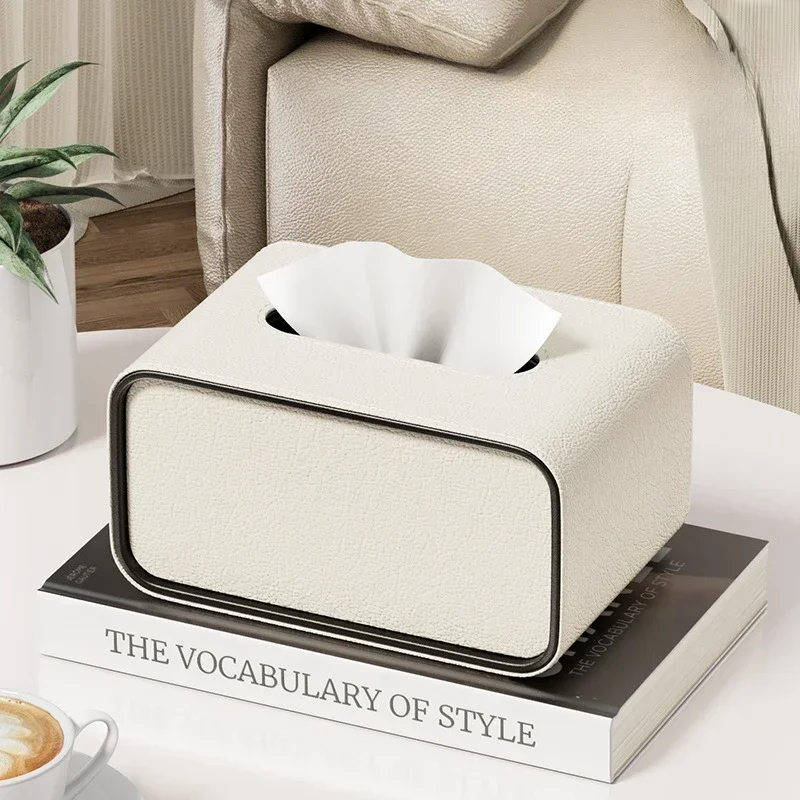 Leather Tissue Box Oval Leather Paper Organizer Light Luxury Simple Multifunctional Bedroom Cream Style Napkin Storage: Red