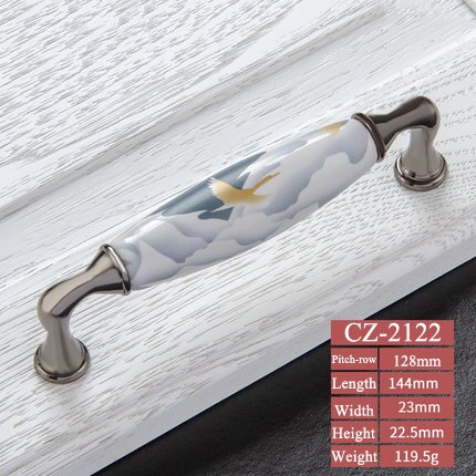 Sky blue/Ceramic Door Handles European Antique Furniture Handles Drawer Pulls Kitchen Cabinet Knobs and Handles: CZ-2121-128