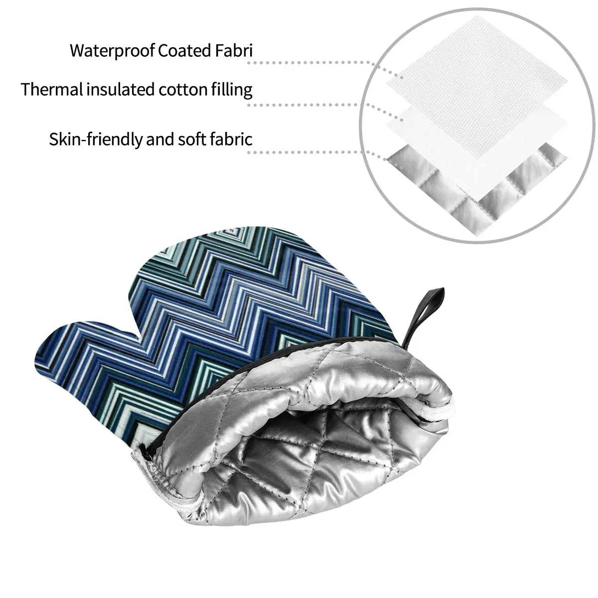 ZigZag Oven Mitts and Pot Holders 4pcs Set for Baking Cooking Non-Slip Heat Resistant Geometric BBQ Kitchen Gloves Potholders