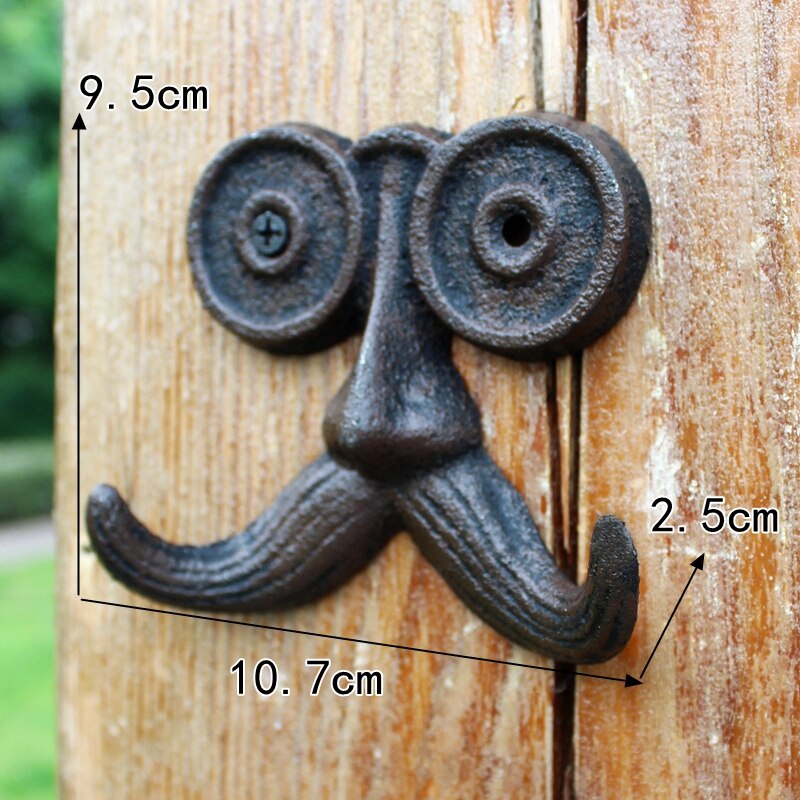 Crochet mural en fonte avec deux cintres, Vintage européen, mignon pour vieil homme, avec une longue moustache, décoration de jardin et de maison