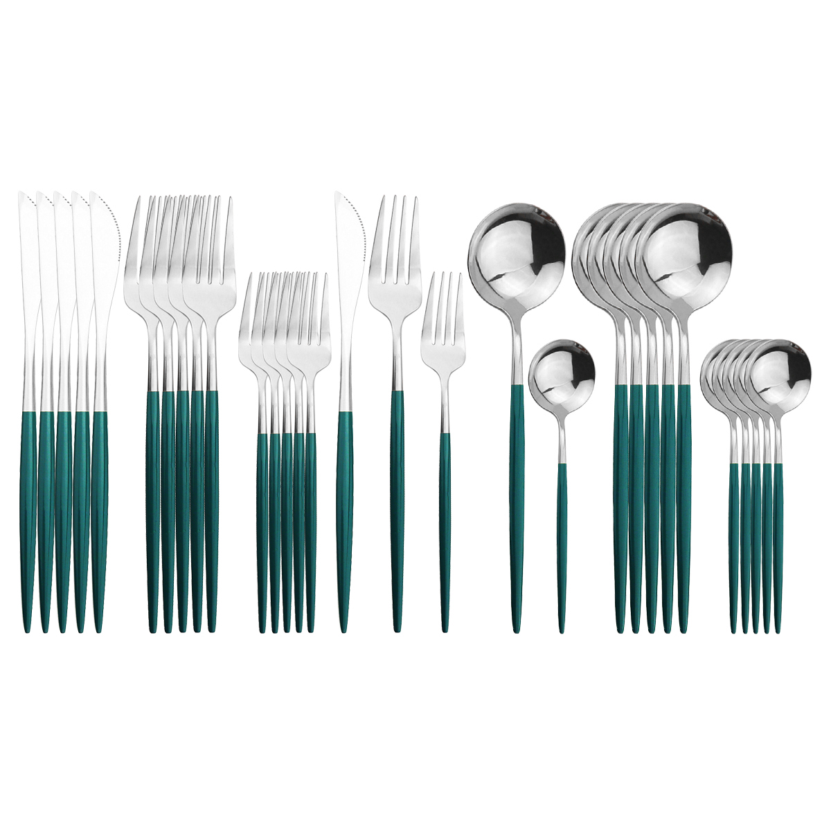 30Pcs Roze Goud Bestek Set 304 Rvs Servies Set Mes Dessert Vork Lepel Bestek Set Keuken Party Servies set: Green Silver