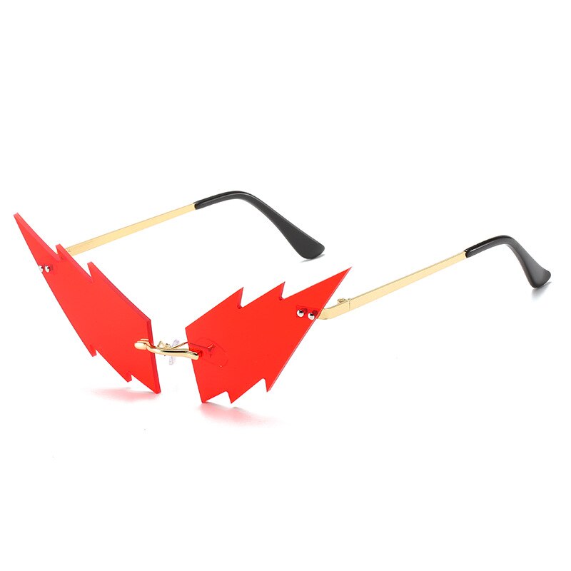Rijden Bril Vrouwen Frameloze Lightning Vorm Lens Kleine Populaire Zonnebril Kleur Lightning Grappige Bril: red