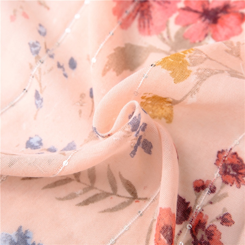 Visose halsduk kvinnor handgjorda paljetter halsdukar sjalar blomma blomma tryckt halsduk tofsar pashmina filt foulard scarfs