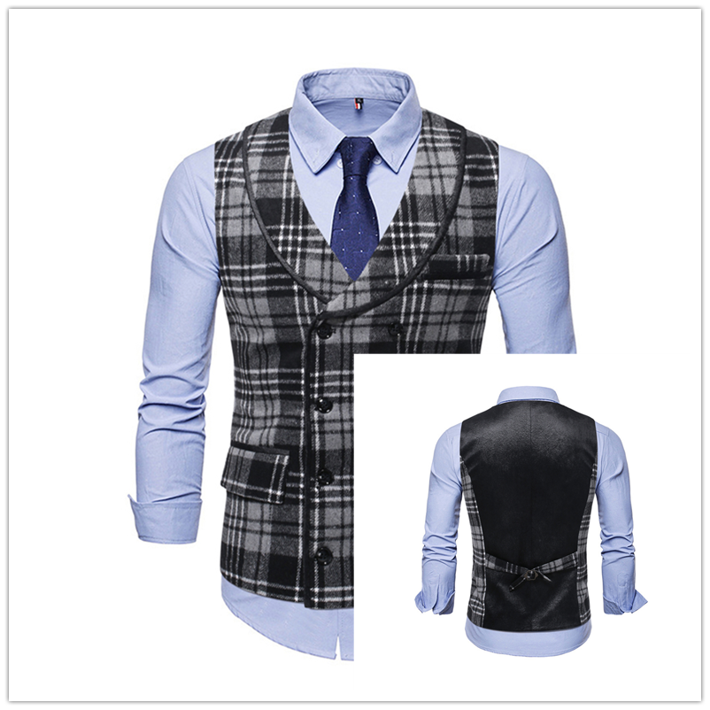 Gilet de costume rayé à carreaux pour homme, Style britannique, Double boutonnage, sans manches, à la , automne: BlackGrey / XXXL