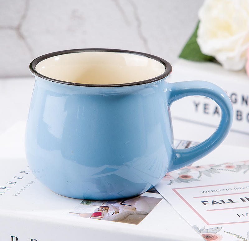 Hemmakontor retro te kaffe miljövänlig mugg keramik dricksmuggar keramik gravyr röda koppar: Ljusblå