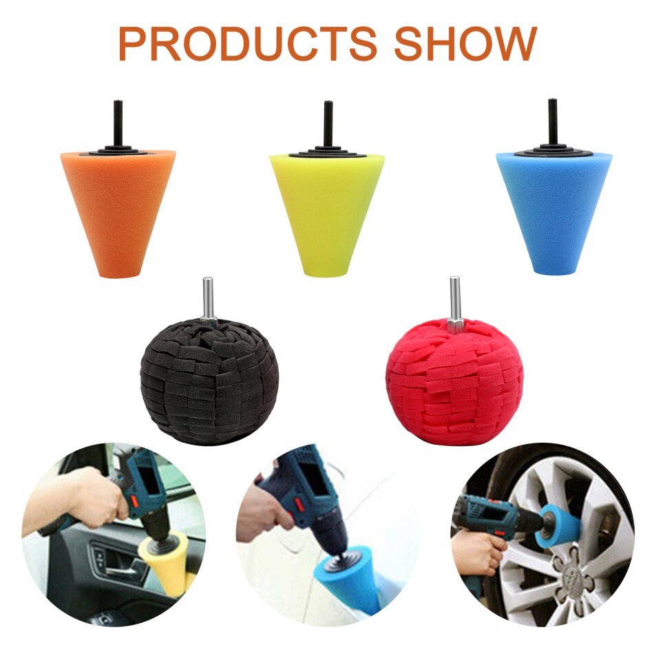 Auto Kegelvormige Polijsten Wielen Spons Pads Foam Buffing Pads Voor Auto Wiel Boormachine Tool Auto Styling Buffing Pad set