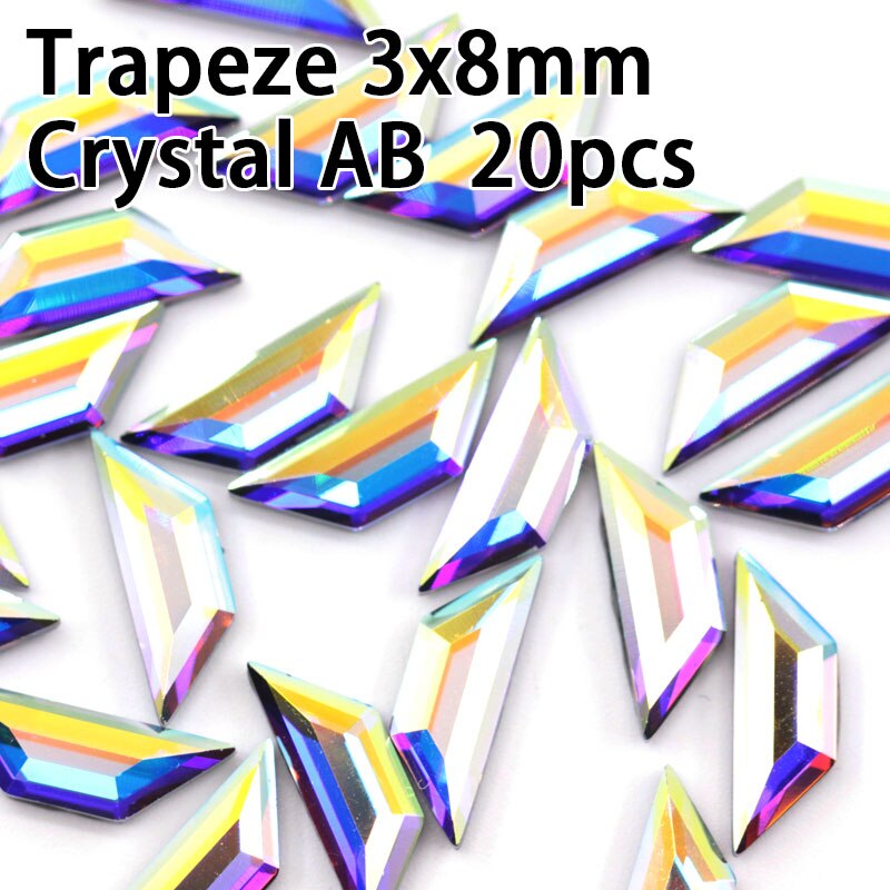 Warovsky-piedras para decoración de uñas, 20 Uds., Multicolor, trapecio 3D Strass 2772, gemas, diamantes de imitación, joyería para uñas: 3x8mm Crystal AB