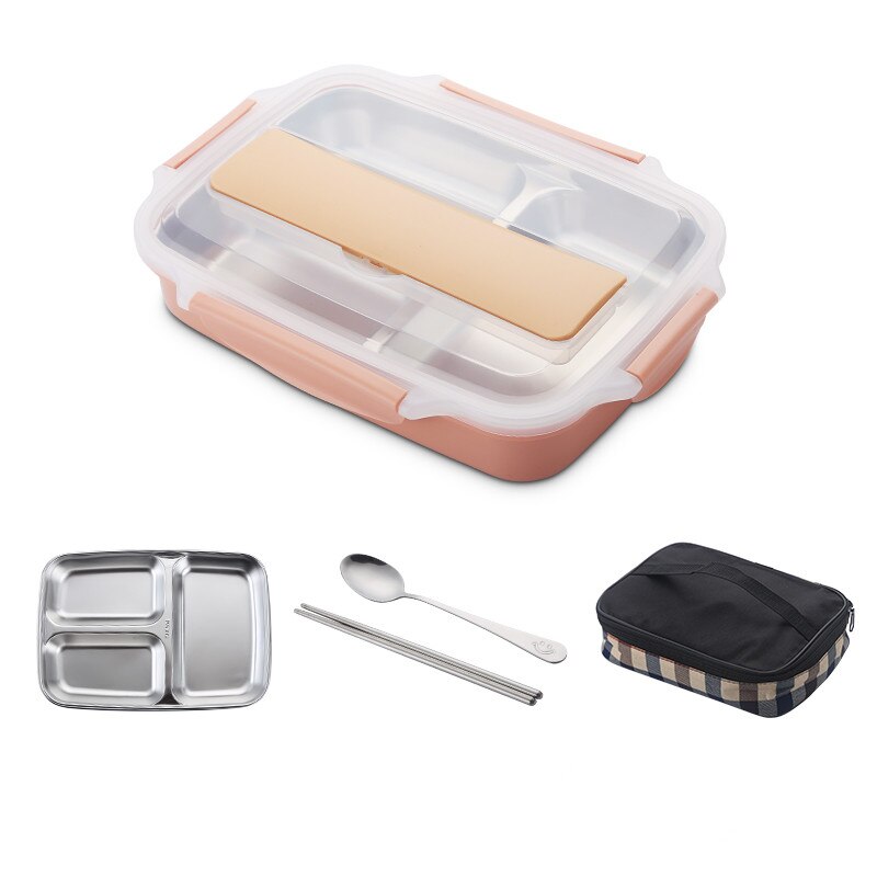 Edelstahl 304 Mittagessen Kasten Mit Löffel dicht Mittagessen Bento Boxen Geschirr einstellen Mikrowelle Erwachsene freundlicher Lebensmittel Container: klein Rosa mit Tasche