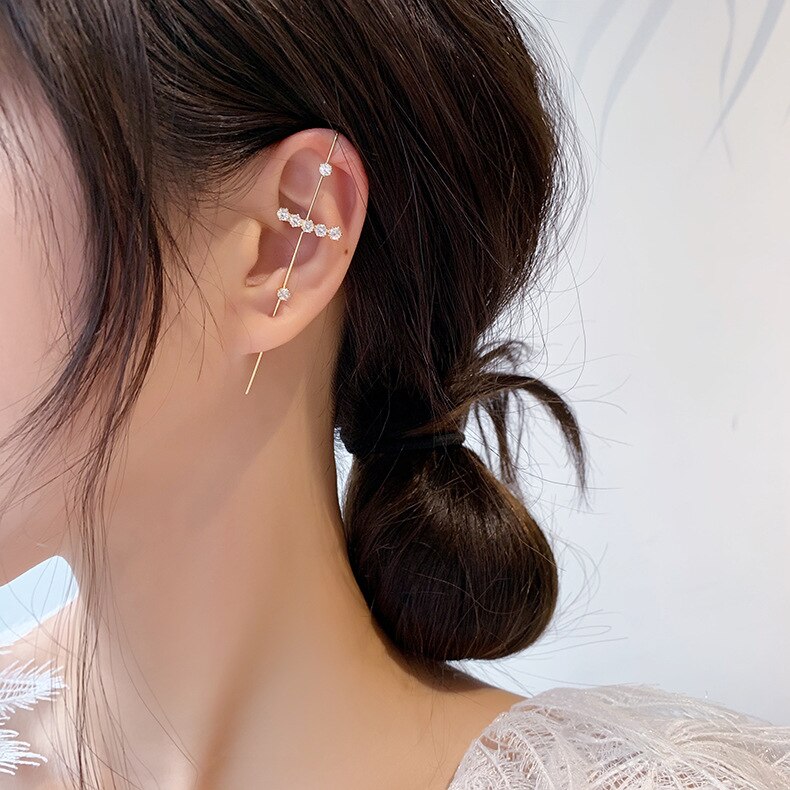 Aomu punk zirkonia strass metalen oorbel oorbellen voor vrouwen slash omringende oorschelp oorbellen op meerdere manieren te dragen: C
