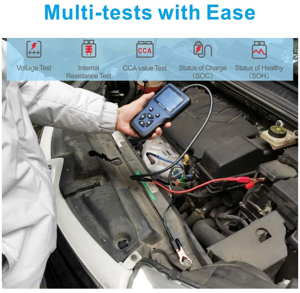 VEHICAR 12V Car Battery Tester Load Tester Cranking and Charging System Analyzer Tool R200 for Auto SUV Light Truck Motorcycle