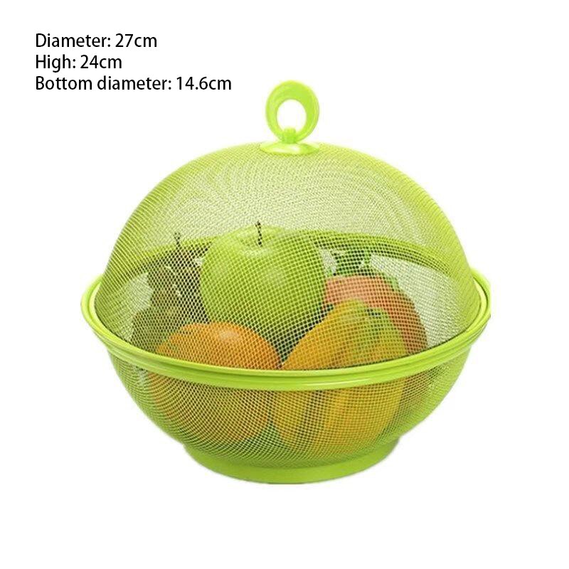 Metalen fruitmand met deksel, roestvrijstalen keukenafvoermand, snackgroentemand: 27cm groene