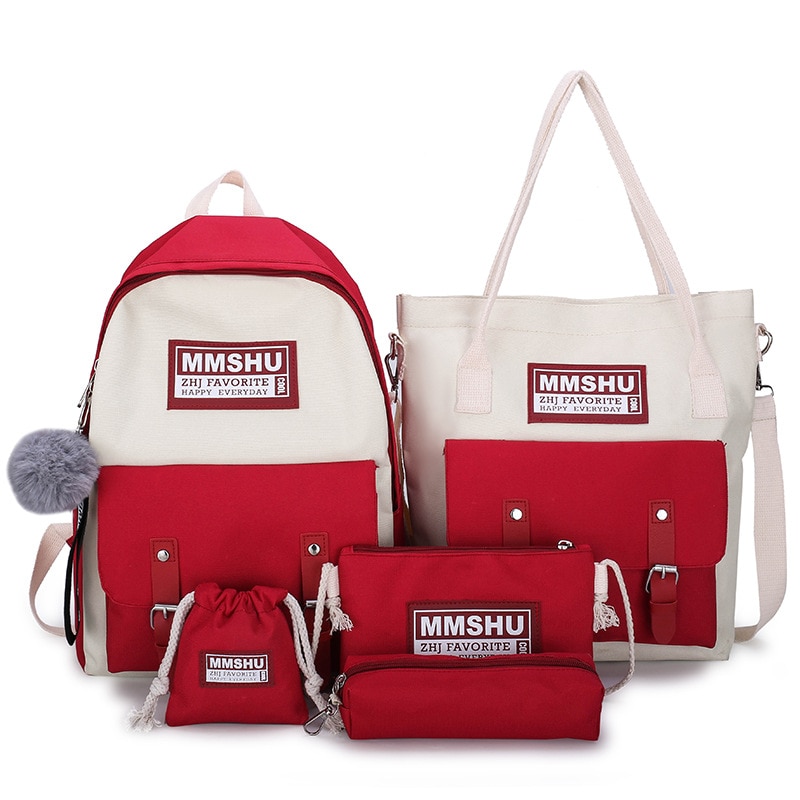 4Pcs/set Women School Backpacks Canvas School Bag For Teenagers Girls Student Larger Capacity Travel Backpacks Female Book Bags