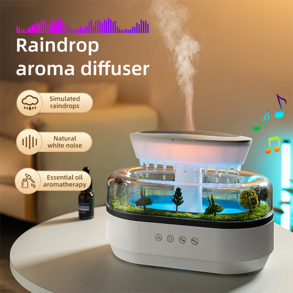 Rain Cloud Humidifier and Oil Diffuser Water Drip Micro Landscape Aroma Diffuser 7 Night Light Aromatherapy Diffuser for Bedroom