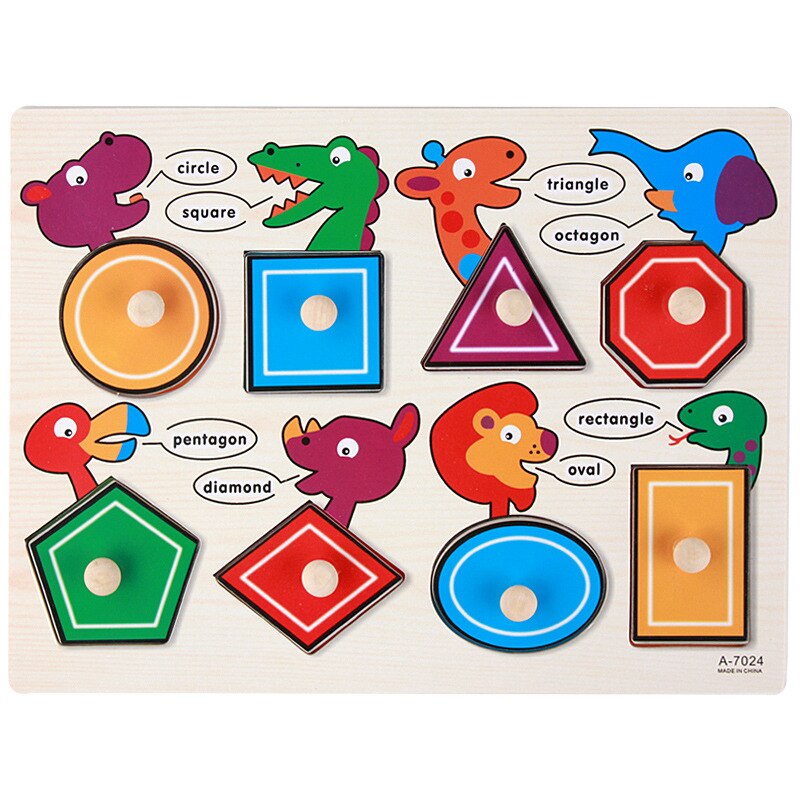 Montessori Wooden Puzzles Baby Educational Toys Hand Grab Boards Tangram Cartoon Animals Fruits 3D Puzzles for babies 2 3 years: Clear