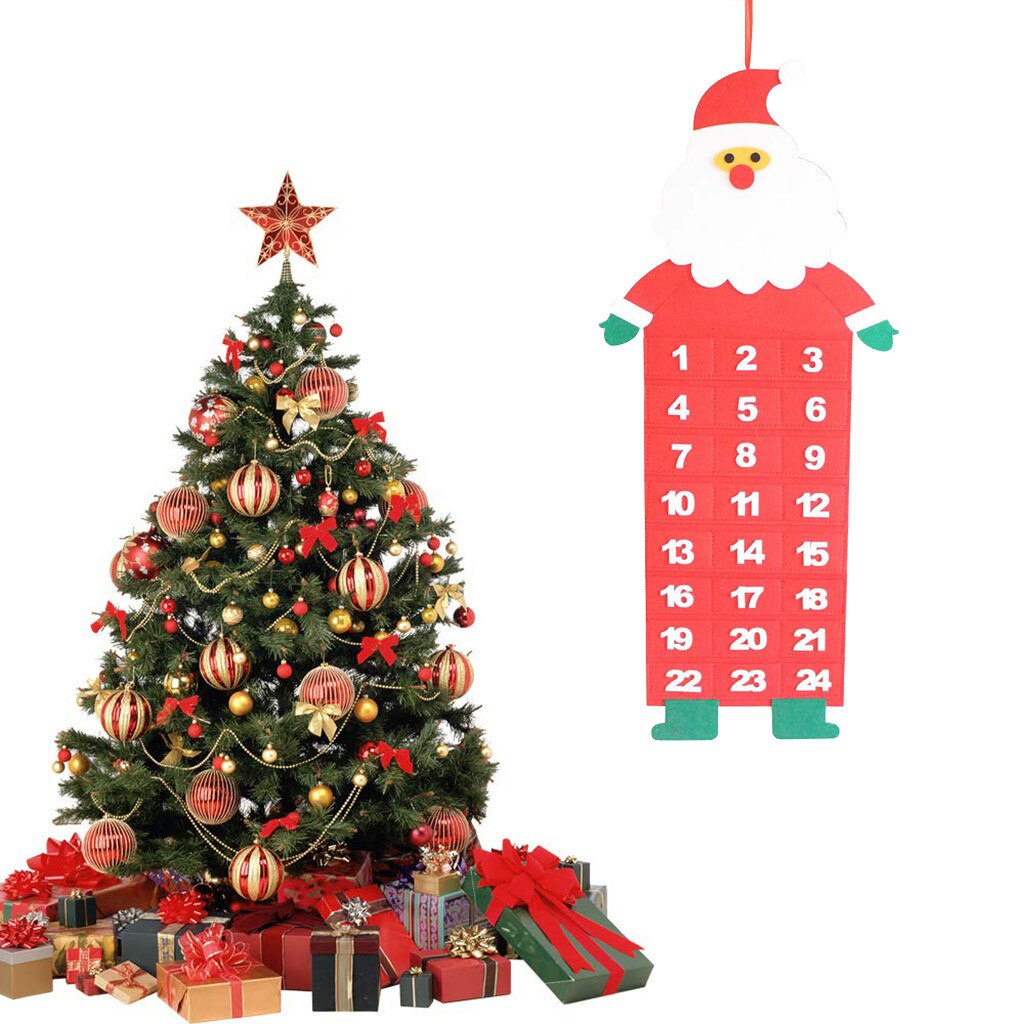 1PC cartoon pictures Christmas Advent Calendar & Pockets Felt Kids Wall Hanging Countdown Decors Christmas Calendar Santa Claus