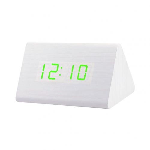 Digital Wooden USB LED Night Light Alarm Clock Thermometer Display Timepiece: Whitewood Green