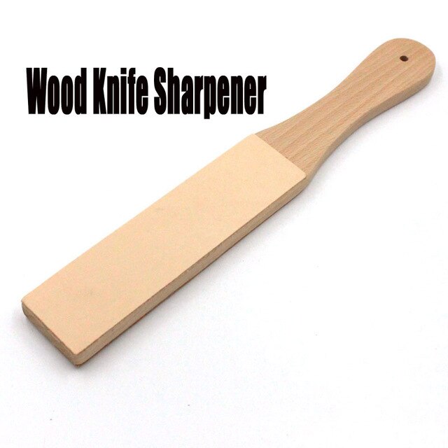 QJH – ensemble d&#39;aiguiseurs de couteaux, manche en bois, aiguisage du cuir, rasoirs faits à la main, planche à polir et cire à polir pâte de cuir: Wood Knife Sharpener