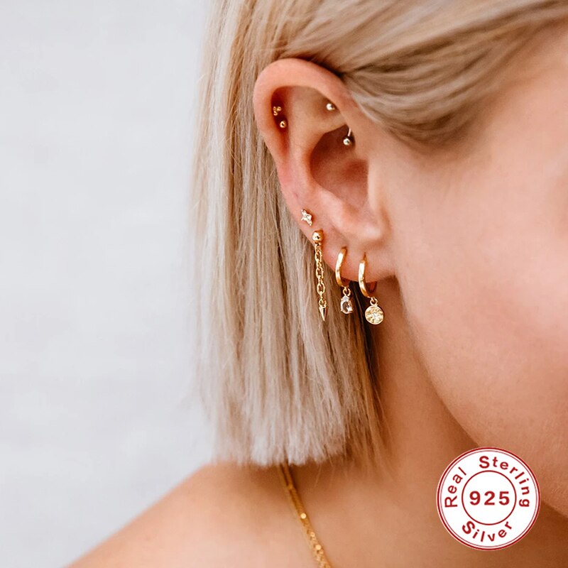 ROXI-boucles d'oreilles, pendentif de chaîne à maillons Punk, Rivets, boucles d'oreilles, Piercing de fête, bijoux en argent Sterling 925