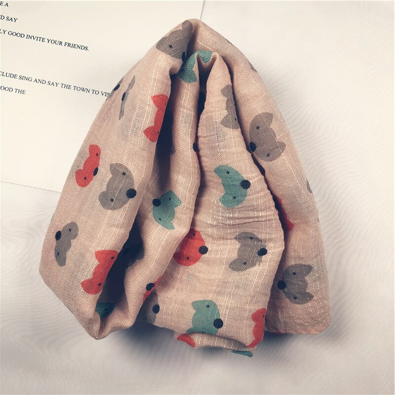 Nueva bufanda para niños a principios de otoño, bufanda suave para bebés, de algodón y lino con estampado de zorro pequeño, 1 Uds.: Rosa