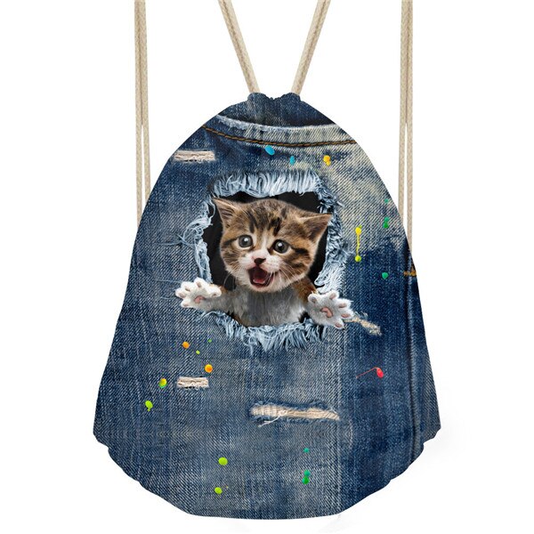 FORUDESIGNS Kleine Frauen Kordelzug Nette 3D Cowboy Haustier Katze Hund Kinder Schule Rucksack Männer Tasche Mochila mujer: CA4915Z3